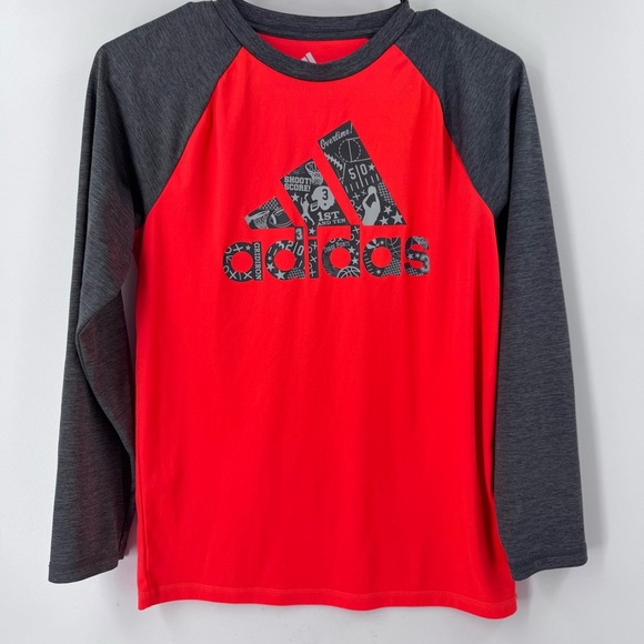 Adidas Kids Long Sleeve Red and Gray Tee - Picture 2 of 7